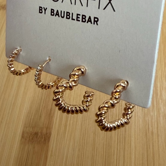 NWT SUGARFIX by BaubleBar Heart Rope Hoop & Crystal Huggie Hoop Earring Set - Picture 2 of 3